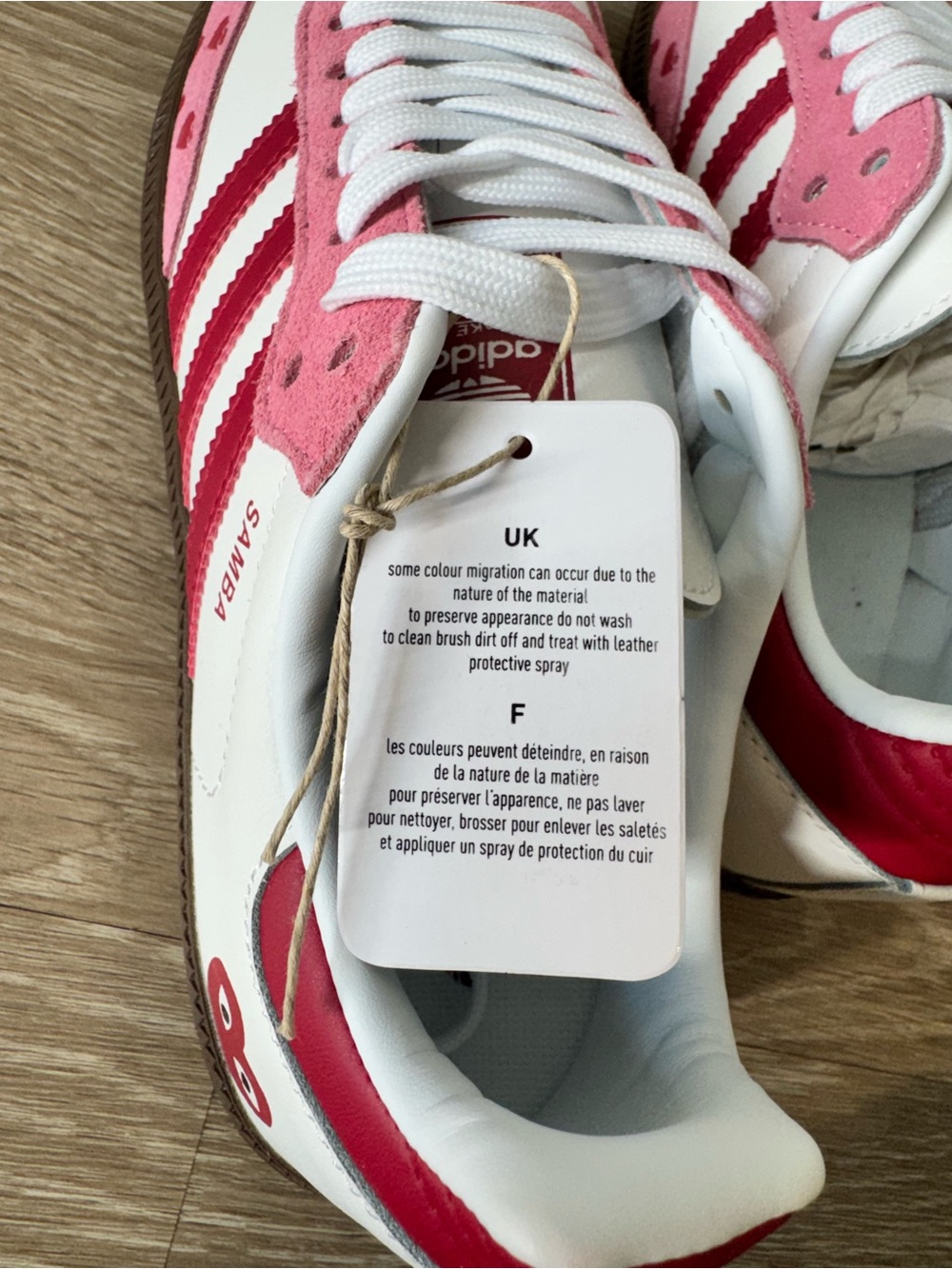 NWT Adidas Samba CDG Sneakers Red Pink White with Hearts, Size: 6.5 US Women’s - Picture 4 of 8